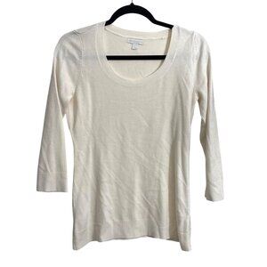 New York & Company Womens White Knit Sweater Scoop Neck 3/4 Sleeve Size M